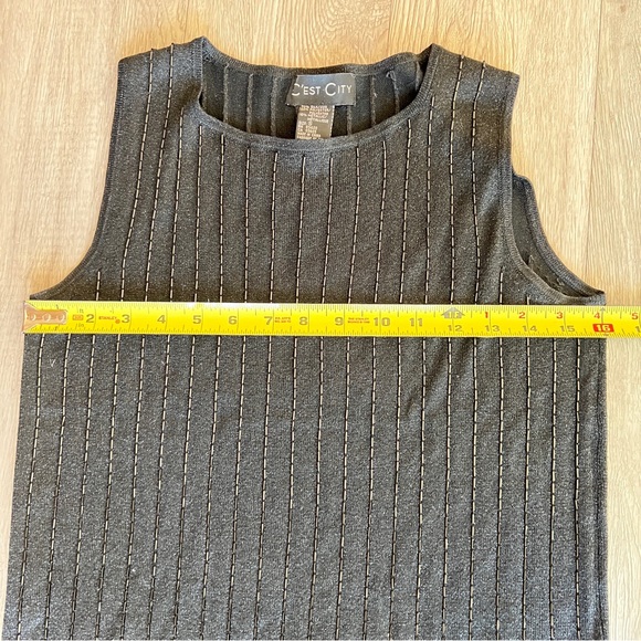 C'est City silk metallic beaded sweater set V cardigan over tank black knit - Picture 12 of 14